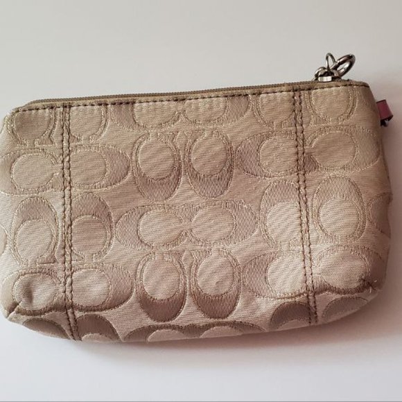 Coach Medium Signature Canvas Pink Leather Trim Wristlet - Picture 3 of 8